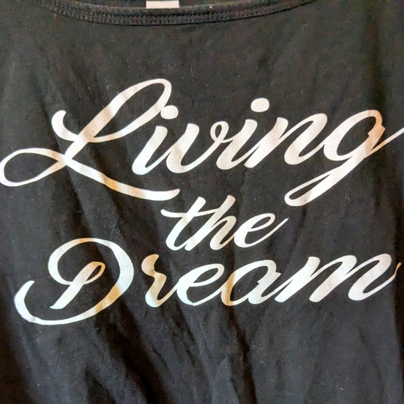 Living The Dream Black Graphic Cotton Tee Shirt Elbow Sleeves Scoop Neck Sz. XL - Picture 5 of 7